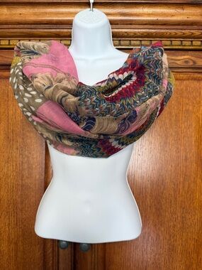 Multicolor Patterned Infinity Scarf - Pink & Brown